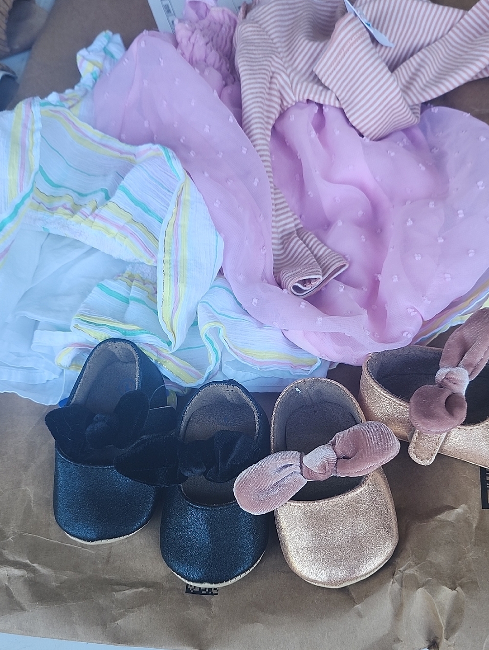 Carter's Pastel Dresses with Black and Gold Bow Shoes